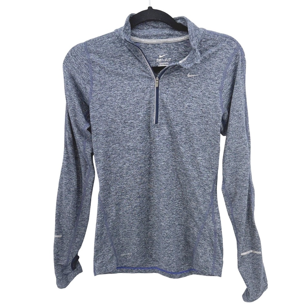 Nike Dri-FIT Element 1/2 Zip Women's‎ Running Top XS Blue Heathered Thumbholes
